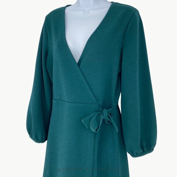 Madewell Texture & Thread Women's Long Sleeve Tie Mini Dress Sz Small, Green - Picture 5 of 11